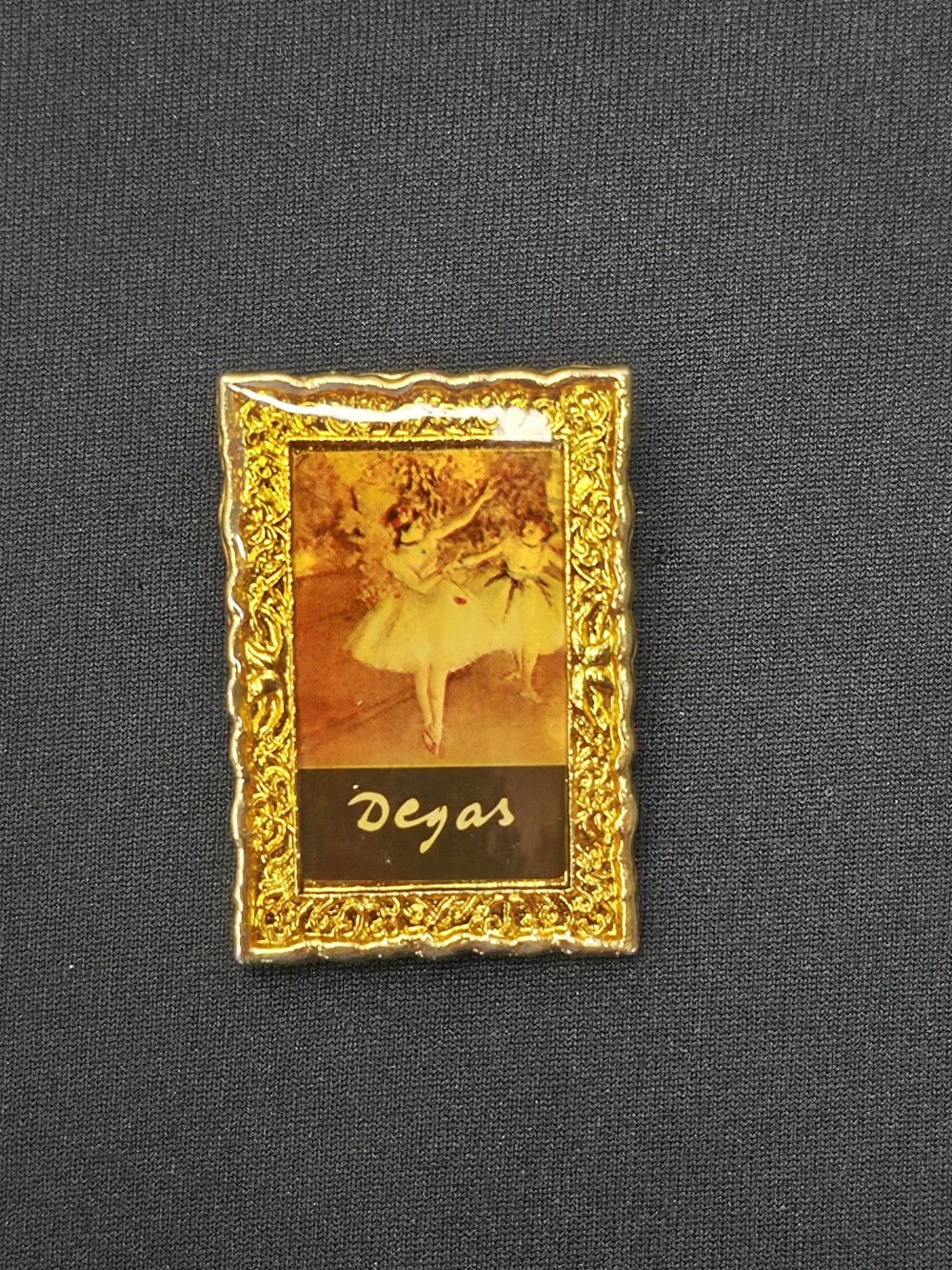 Vintage Edgar Degas Two Dancers Ballerina Art Brooch Pin Gold Frame 1.5"